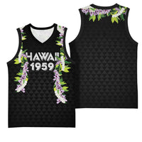 Hawaii Statehood Day Basketball Jersey Kakau Pattern With Maile Pikake Honohono Lei