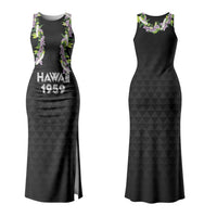 Hawaii Statehood Day Family Matching Tank Maxi Dress and Hawaiian Shirt Kakau Pattern With Maile Pikake Honohono Lei