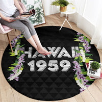 Hawaii Statehood Day Round Carpet Kakau Pattern With Maile Pikake Honohono Lei