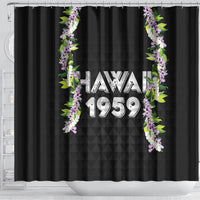 Hawaii Statehood Day Shower Curtain Kakau Pattern With Maile Pikake Honohono Lei