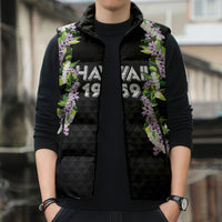 Hawaii Statehood Day Sleeveless Puffer Jacket Kakau Pattern With Maile Pikake Honohono Lei