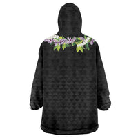 Hawaii Statehood Day Wearable Blanket Hoodie Kakau Pattern With Maile Pikake Honohono Lei