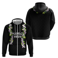 Hawaii Statehood Day Zip Hoodie Kakau Pattern With Maile Pikake Honohono Lei