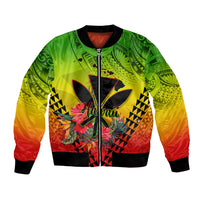 Personalized Hawaii Bomber Jacket Kakau Kanaka Maoli With Hibiscus Flowers LT05 Unisex Reggae - Polynesian Pride