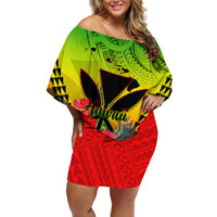 Personalized Hawaii Off Shoulder Short Dress Kakau Kanaka Maoli With Hibiscus Flowers LT05 Women Reggae - Polynesian Pride