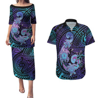 Hawaii Makahiki Turtle Couples Matching Puletasi and Hawaiian Shirt Spiral Polynesian Tattoo