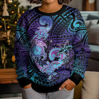 Hawaii Makahiki Turtle Kid Ugly Christmas Sweater Spiral Polynesian Tattoo