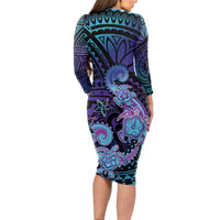 Hawaii Makahiki Turtle Long Sleeve Bodycon Dress Spiral Polynesian Tattoo LT05 - Polynesian Pride