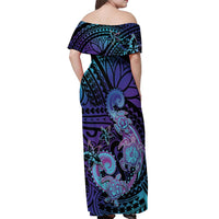 Hawaii Makahiki Turtle Off Shoulder Maxi Dress Spiral Polynesian Tattoo