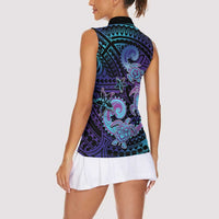 Hawaii Makahiki Turtle Women Sleeveless Polo Shirt Spiral Polynesian Tattoo