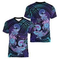 Hawaii Makahiki Turtle Women V-Neck T-Shirt Spiral Polynesian Tattoo
