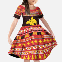 Papua New Guinea Christmas Family Matching Tank Maxi Dress and Hawaiian Shirt Santa Raggiana LT05 Daughter's Dress Red - Polynesian Pride