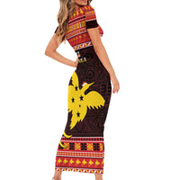 Papua New Guinea Christmas Short Sleeve Bodycon Dress Santa Raggiana LT05 - Polynesian Pride