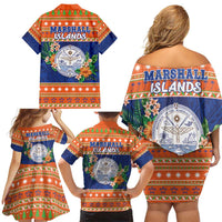 Marshall Islands Christmas Family Matching Off Shoulder Short Dress and Hawaiian Shirt Marshallese Seal Meddi Kirijmoj