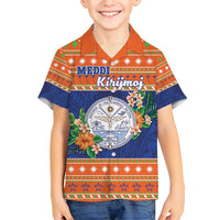 Marshall Islands Christmas Family Matching Short Sleeve Bodycon Dress and Hawaiian Shirt Marshallese Seal Meddi Kirijmoj LT05 Son's Shirt Orange - Polynesian Pride