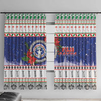 Northern Mariana Islands Christmas Window Curtain Poinsettia Filis Pasgua LT05 With Hooks Blue - Polynesian Pride