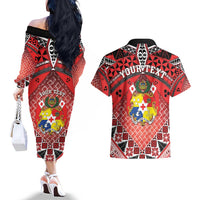 Personalised Tonga Constitution Day Couples Matching Off The Shoulder Long Sleeve Dress and Hawaiian Shirt 150 Years Jubilee - Polynesian Pride