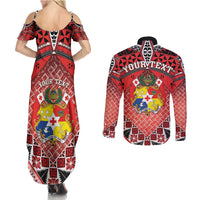 Personalised Tonga Constitution Day Couples Matching Summer Maxi Dress and Long Sleeve Button Shirt 150 Years Jubilee - Polynesian Pride