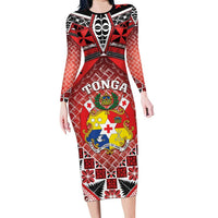 Personalised Tonga Constitution Day Long Sleeve Bodycon Dress 150 Years Jubilee - Polynesian Pride