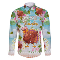 Hawaii Thanksgiving Family Matching Off Shoulder Short Dress and Hawaiian Shirt Funny Turkey Dabbing Dance LT05 Dad's Shirt - Long Sleeve Blue - Polynesian Pride