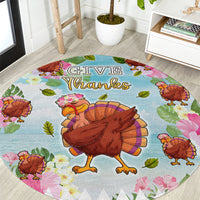 Hawaii Thanksgiving Round Carpet Funny Turkey Dabbing Dance LT05 Blue - Polynesian Pride