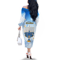 Polynesia Hanukkah Festival Family Matching Off Shoulder Long Sleeve Dress and Hawaiian Shirt With Menorah Polynesian Style LT05 - Polynesian Pride