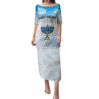 Polynesia Hanukkah Festival Family Matching Puletasi Dress and Hawaiian Shirt With Menorah Polynesian Style LT05 Mom's Dress Blue - Polynesian Pride