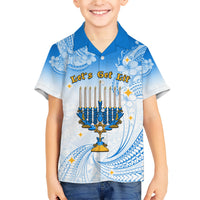 Polynesia Hanukkah Festival Family Matching Short Sleeve Bodycon Dress and Hawaiian Shirt With Menorah Polynesian Style LT05 Son's Shirt Blue - Polynesian Pride