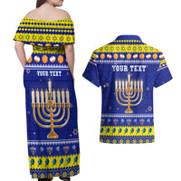 Personalised Polynesia Christmukkah Couples Matching Off Shoulder Maxi Dress and Hawaiian Shirt Menorah With Polynesian Tribal Pattern LT05 - Polynesian Pride