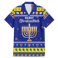 Personalised Polynesia Christmukkah Family Matching Mermaid Dress and Hawaiian Shirt Menorah With Polynesian Tribal Pattern LT05 Dad's Shirt - Short Sleeve Blue - Polynesian Pride