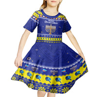 Personalised Polynesia Christmukkah Kid Short Sleeve Dress Menorah With Polynesian Tribal Pattern LT05 - Polynesian Pride