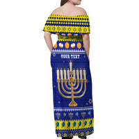 Personalised Polynesia Christmukkah Off Shoulder Maxi Dress Menorah With Polynesian Tribal Pattern LT05 - Polynesian Pride