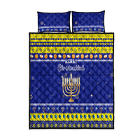 Polynesia Christmukkah Quilt Bed Set Menorah With Polynesian Tribal Pattern LT05 Blue - Polynesian Pride