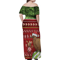New Zealand Kiwi Christmas Family Matching Off Shoulder Maxi Dress and Hawaiian Shirt Paua Shell Glitter Green