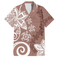 Polynesia Family Matching Short Sleeve Bodycon Dress and Hawaiian Shirt Brown Tribal Turtle Floral Pattern LT05 Dad's Shirt - Short Sleeve Brown - Polynesian Pride