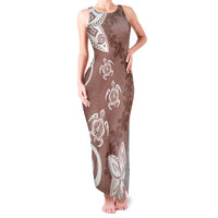 Polynesia Family Matching Tank Maxi Dress and Hawaiian Shirt Brown Tribal Turtle Floral Pattern LT05 Mom's Dress Brown - Polynesian Pride
