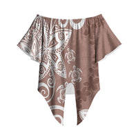 Polynesia Off Shoulder Wrap Waist Top Brown Tribal Turtle Floral Pattern LT05 Brown - Polynesian Pride