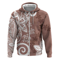 Polynesia Zip Hoodie Brown Tribal Turtle Floral Pattern LT05 Zip Hoodie Brown - Polynesian Pride