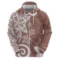 Polynesia Zip Hoodie Brown Tribal Turtle Floral Pattern LT05 - Polynesian Pride