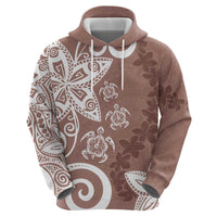 Polynesia Zip Hoodie Brown Tribal Turtle Floral Pattern LT05 - Polynesian Pride