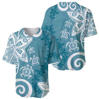 Polynesia Baseball Jersey Hippie Blue Tribal Turtle Floral Pattern LT05 - Polynesian Pride