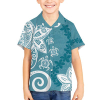 Polynesia Family Matching Tank Maxi Dress and Hawaiian Shirt Hippie Blue Tribal Turtle Floral Pattern
