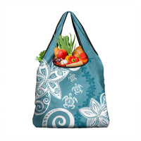 Polynesia Grocery Bag Hippie Blue Tribal Turtle Floral Pattern