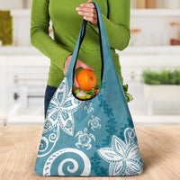 Polynesia Grocery Bag Hippie Blue Tribal Turtle Floral Pattern