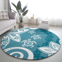 Polynesia Round Carpet Hippie Blue Tribal Turtle Floral Pattern LT05 - Polynesian Pride