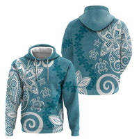 Polynesia Zip Hoodie Hippie Blue Tribal Turtle Floral Pattern LT05 - Polynesian Pride