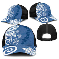 Polynesia Baseball Net Cap Blue Tribal Turtle Floral Pattern - Polynesian Pride