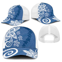 Polynesia Baseball Net Cap Blue Tribal Turtle Floral Pattern - Polynesian Pride