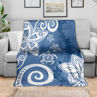 Polynesia Blanket Blue Tribal Turtle Floral Pattern