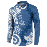 Polynesia Button Sweatshirt Blue Tribal Turtle Floral Pattern LT05 - Polynesian Pride